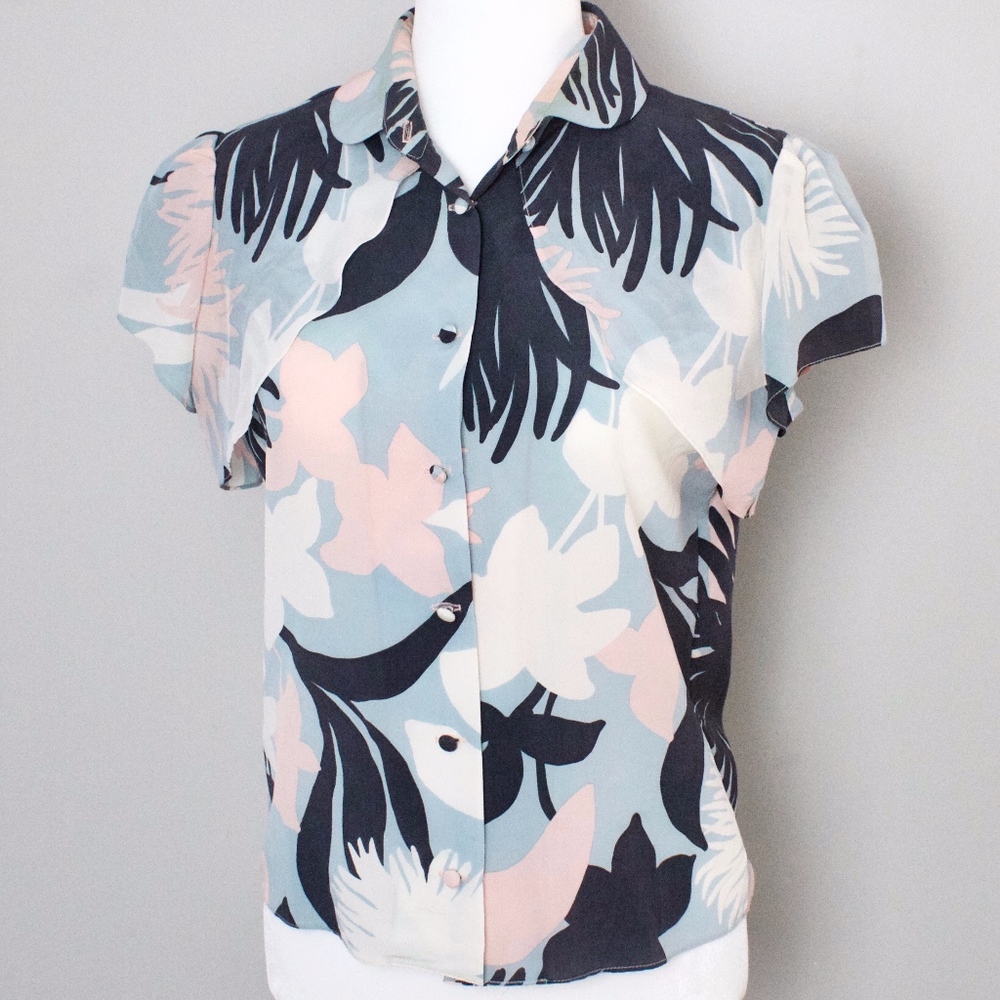 Peter Som | Tropical Silk Cape Collar Blouse
